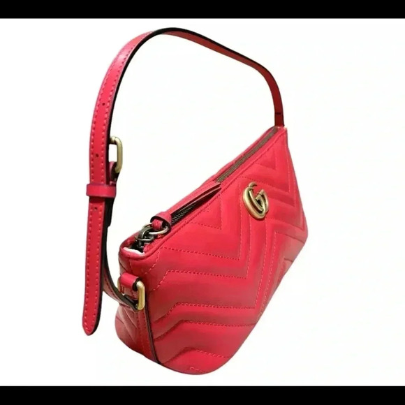 NWT GUCCI GG Marmont Small Shoulder Bag Red Matelassé Chevron Leather - Picture 4 of 11